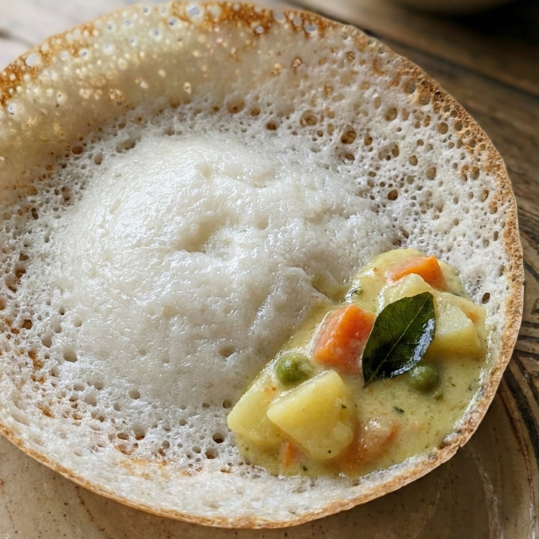Appam (Lacy Rice Pancake) with Vegetable Stew